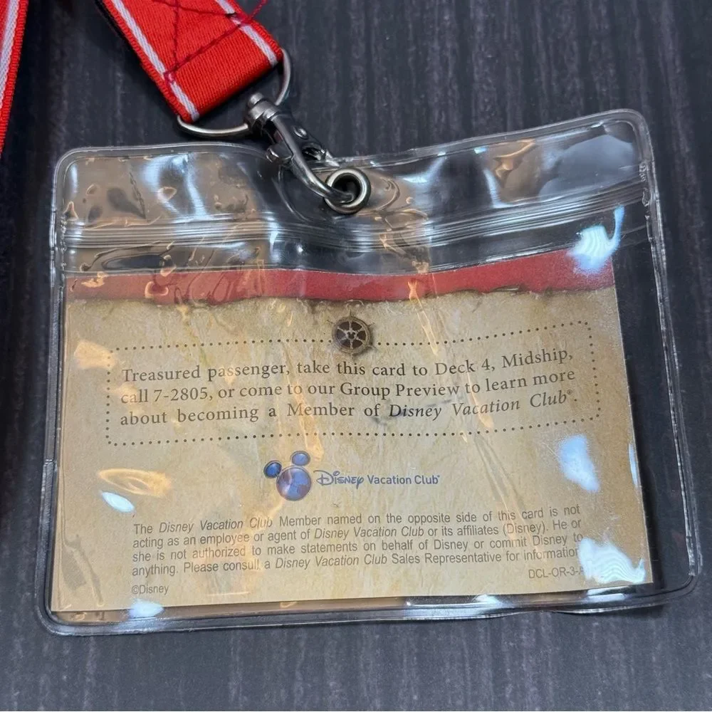 2 Red Disney Vacation Club Member Adjustable Lanyards w/ Plastic Cards Holders